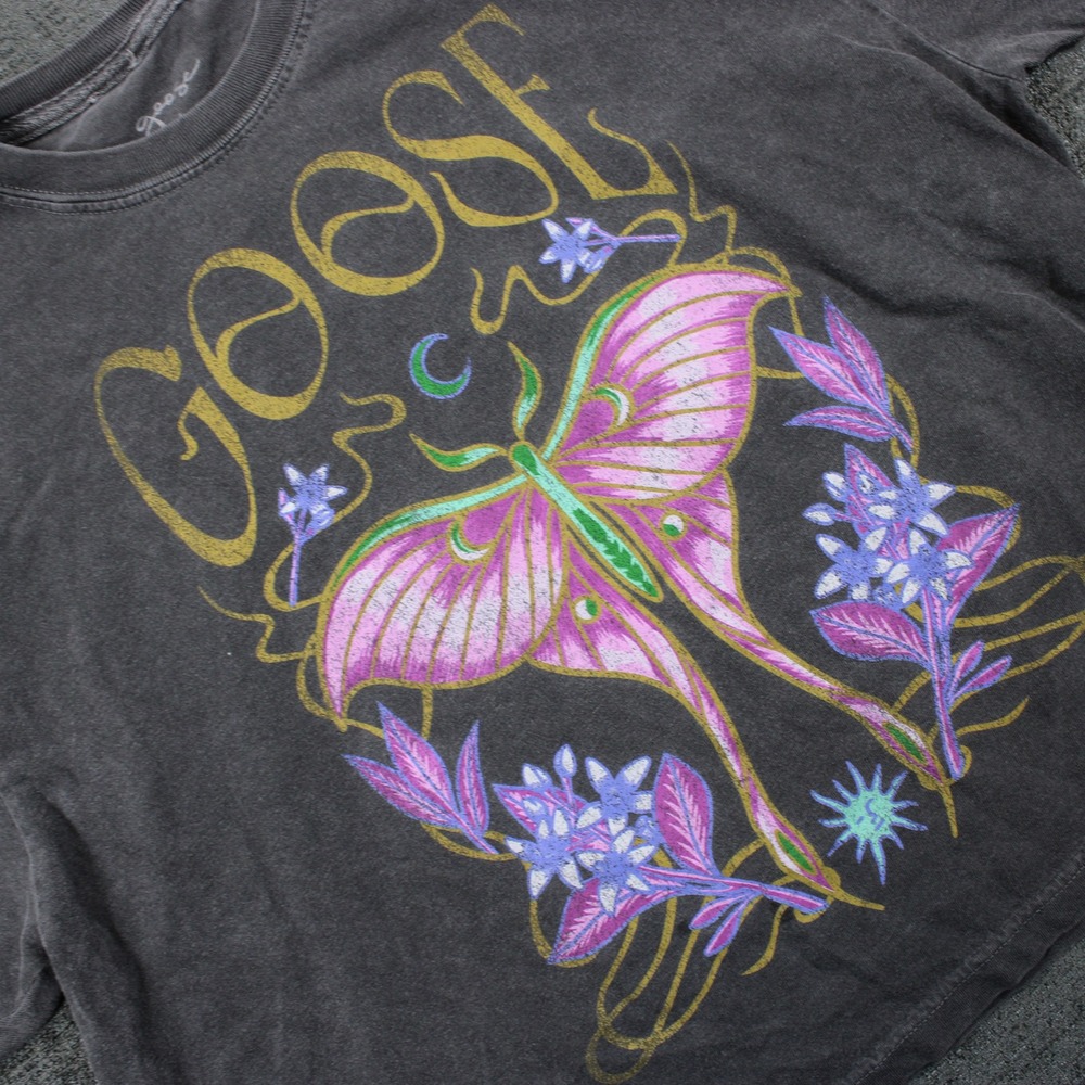 Goose Band Tee Luna Moth Graphic Mineral Wash Charcoal Grey T-Shirt Large - Picture 3 of 9